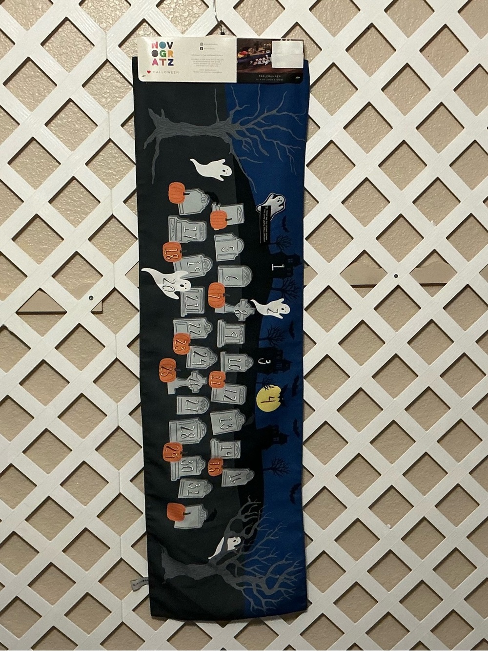 Novogratz Halloween Cemetery Countdown Table Runner - Black & Blue